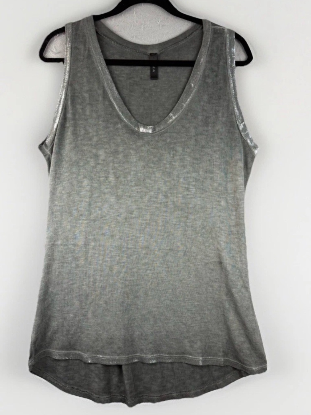 Venti6 Women's V-Neck Tank Top Sz Large Grey Metalic Hem Viscose Minimilist
